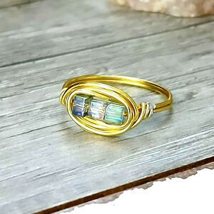 Dainty Iridescent Ring, Wire Wrapped Stackable Ring, Minimalist Jewelry, Sz 9.25
